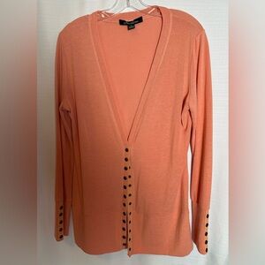 Hawthorne women’s lightweight button-up cardigan, size L
Peach/orange in color